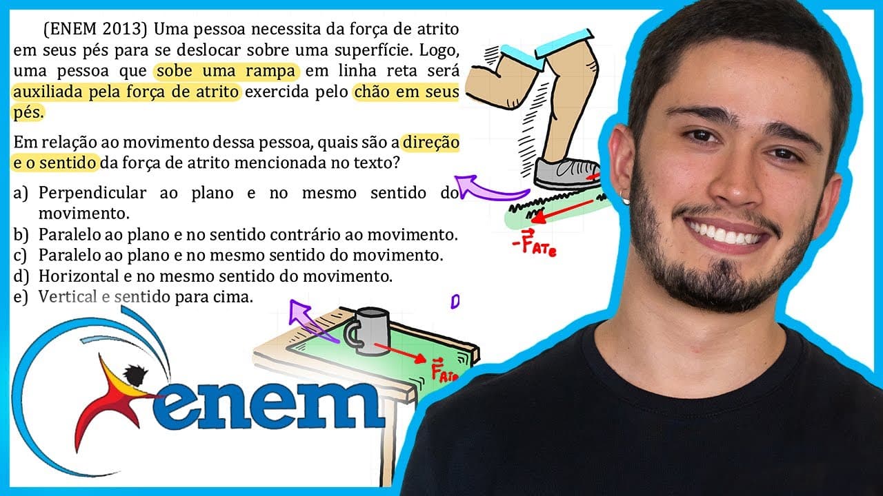 Thumbnail: ENEM 2013 -  Uma pessoa necessita da força de atrito em seus pés para se deslocar sobre uma superfíc