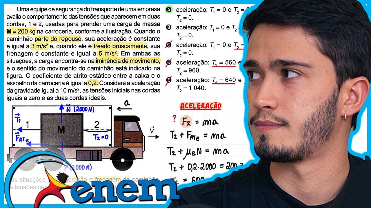 Thumbnail: ENEM 2023 - Uma equipe de segurança do transporte de uma empresa avalia o comportamento das tensões