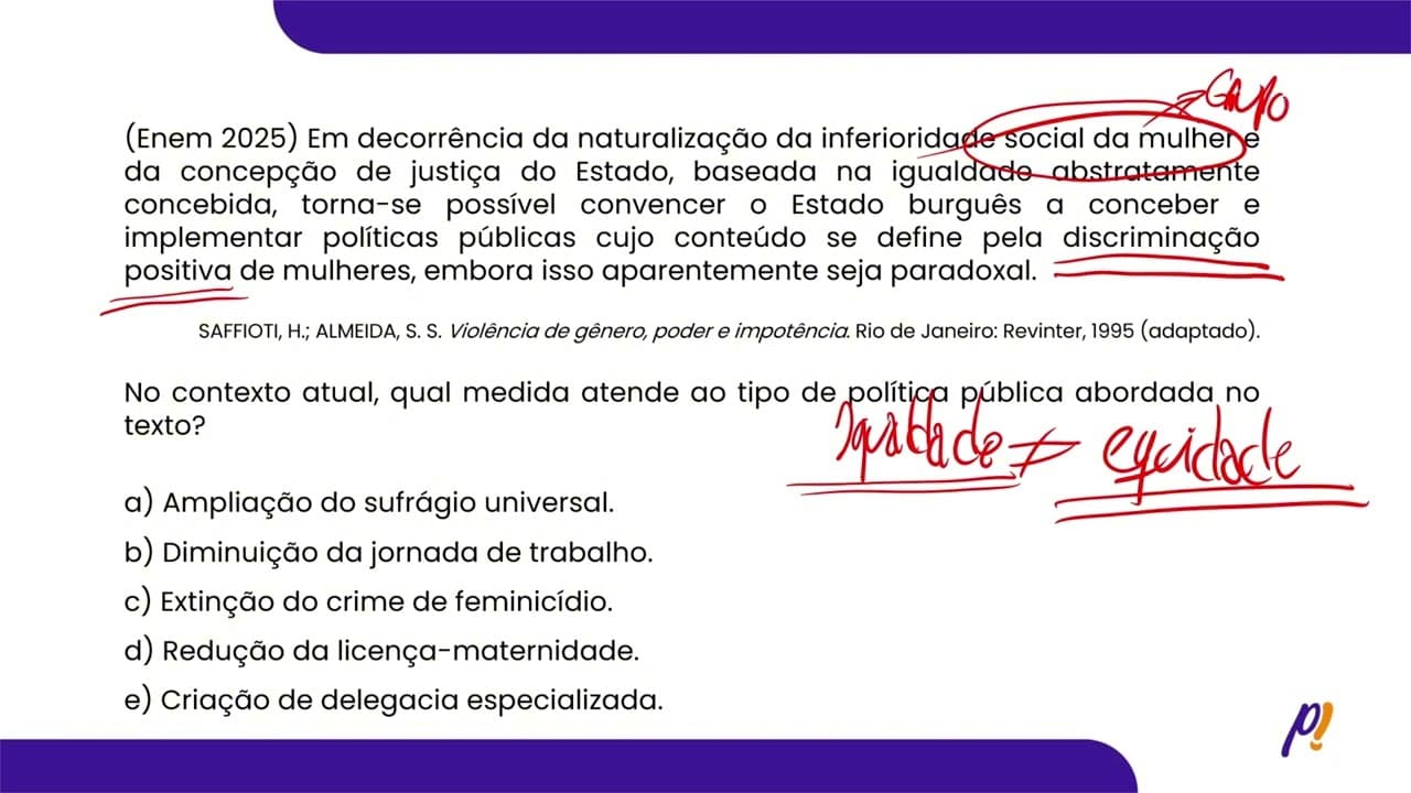 Thumbnail: ENEM 2025 | Em decorrência da naturalização da inferioridade social da mulher e da concepção...