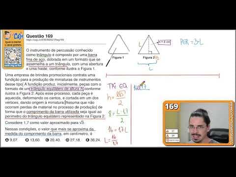 Thumbnail da aula: [ENEM 2021] 169 📘 GEOMETRIA PLANA O instrumento de percussão conhecido como triângulo é composto por