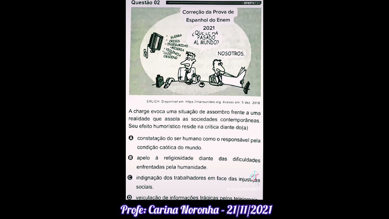 Thumbnail: Gabarito Enem 2021 - Questões comentadas de Espanhol