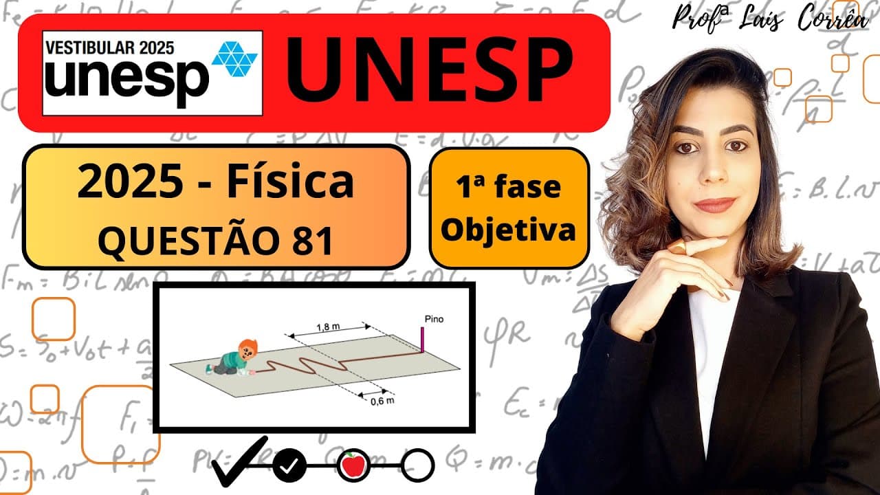 Thumbnail: 🟠 FÍSICA / UNESP 2025 / 1ª  FASE / QUESTÃO 81 / Um garoto está brincando com uma corda apoiada ...