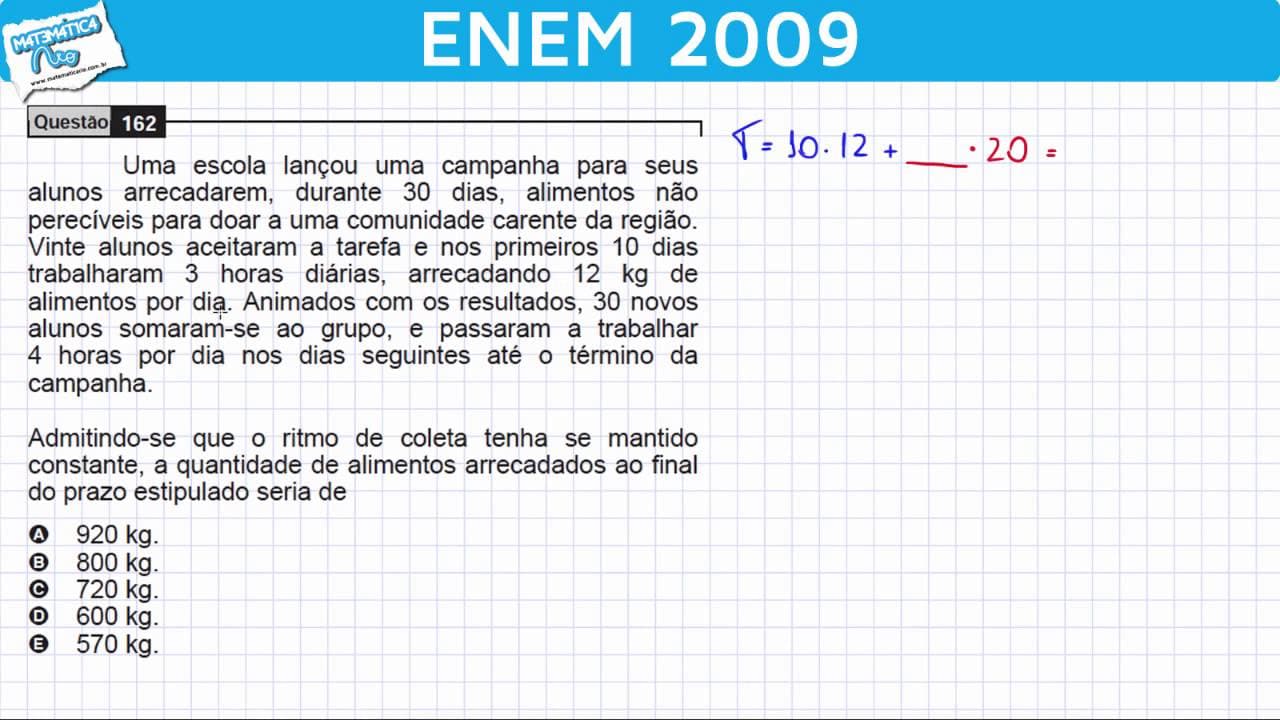 Thumbnail: ENEM 2009 Matemática #27 - Proporcionalidade e Coleta de Alimentos Não Perecíveis