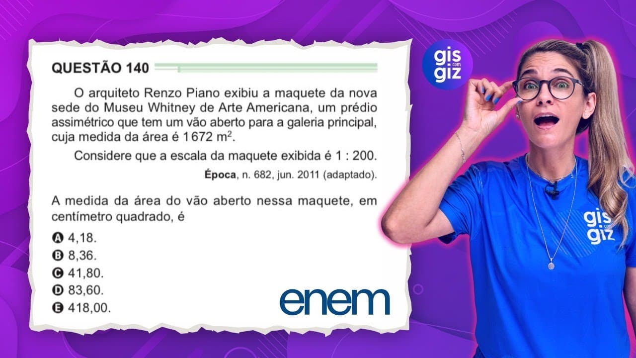 Thumbnail: ENEM - ESCALA SUPERFICIAL - QUESTÃO 140 PROVA VERDE 2024 MATEMÁTICA