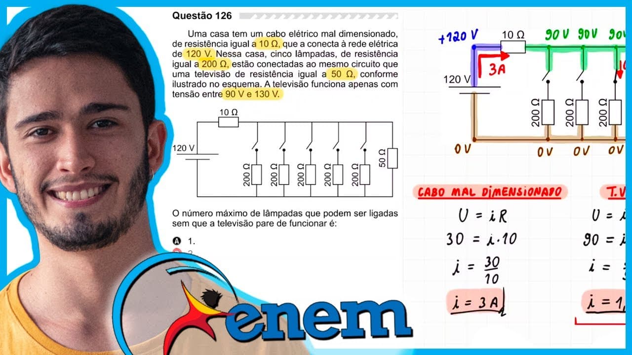 Thumbnail: ENEM 2019 - Uma casa tem um cabo elétrico mal dimensionado, de resistência igual a 10 Ω, que a conec