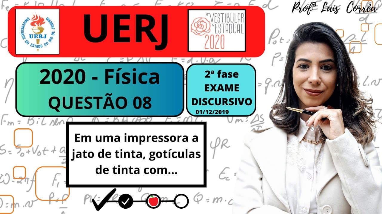 Thumbnail: 🔵 FÍSICA/ UERJ 2020 /QUESTÃO 08 / 2ª FASE /Em uma impressora a jato de tinta, gotículas de tinta ...