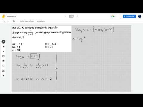 Thumbnail da aula: (UFMG) O conjunto solução da equação 2 logx = −log[1/(x+2)]
