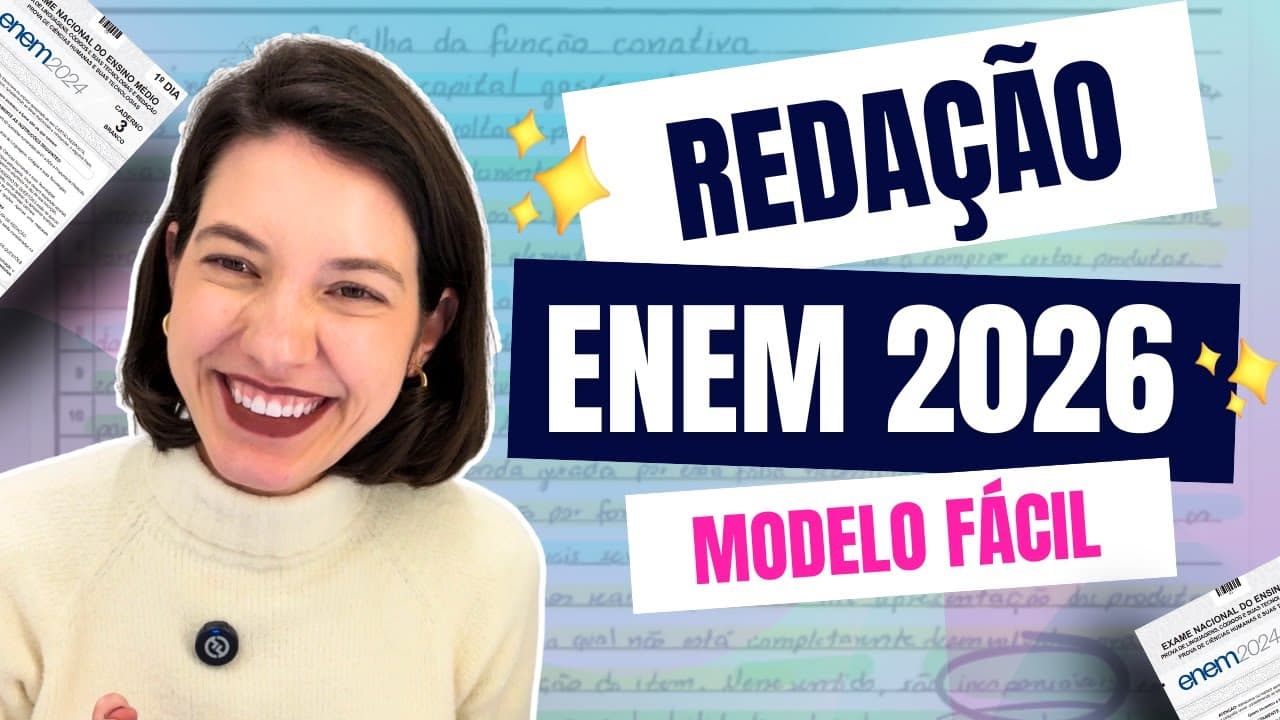 Thumbnail: MODELO de redação do ENEM (ATUALIZADO 2026) 😎 Funciona para QUALQUER TEMA!