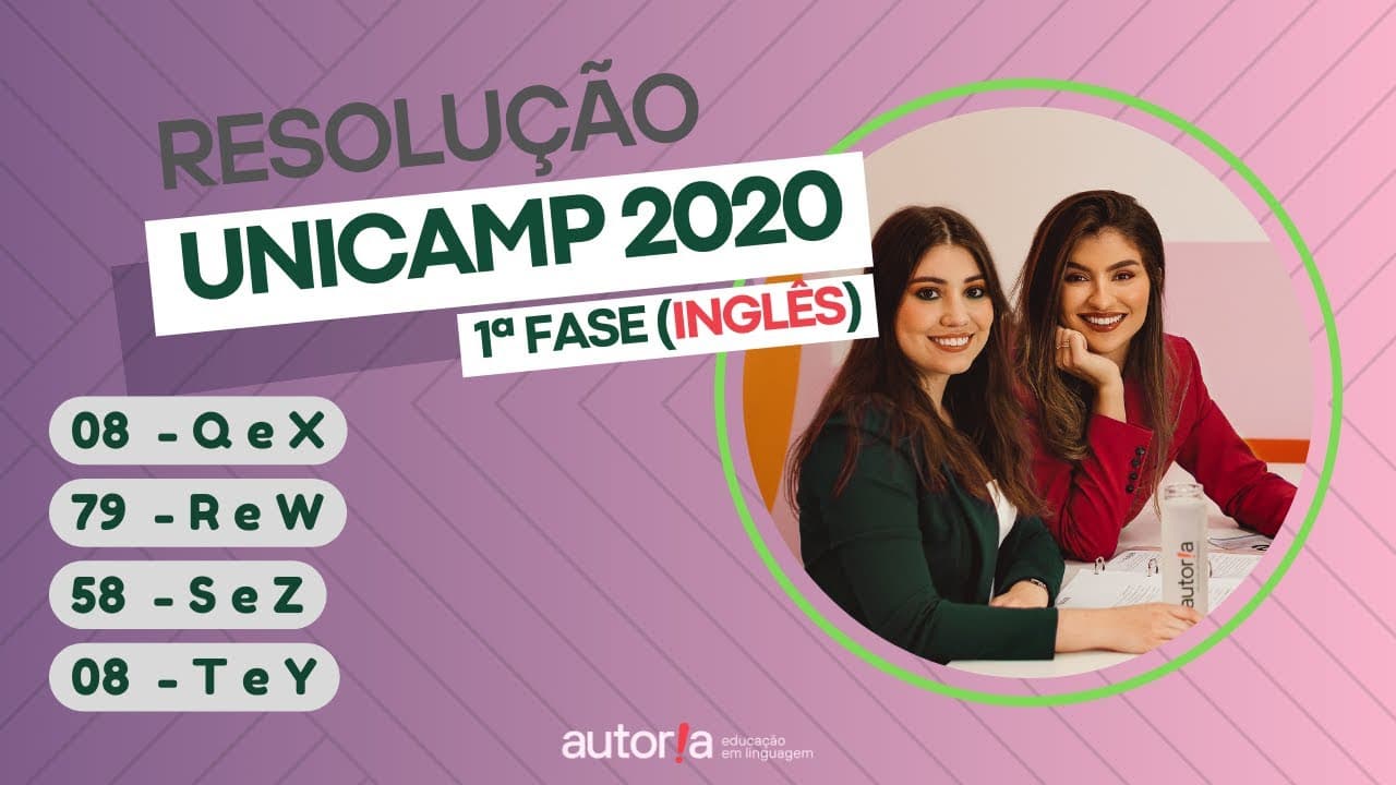 Thumbnail: Resolução UNICAMP 2020 (1ª fase) - Autoria Linguagem - Questão 08 (Inglês) | Linguagens, prova Q e X