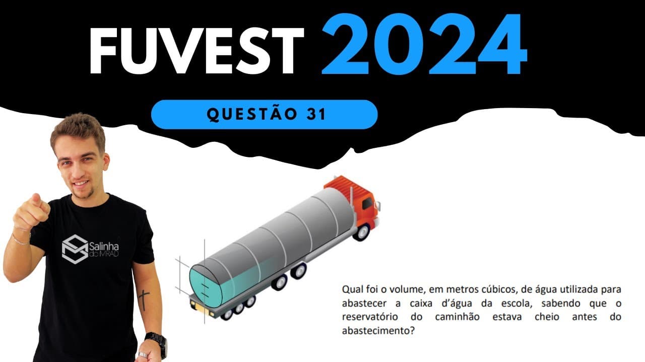 Thumbnail: FUVEST 2024 - QUESTÃO 31 - O reservatório de um caminhão pipa tem a forma de um cilindro circular