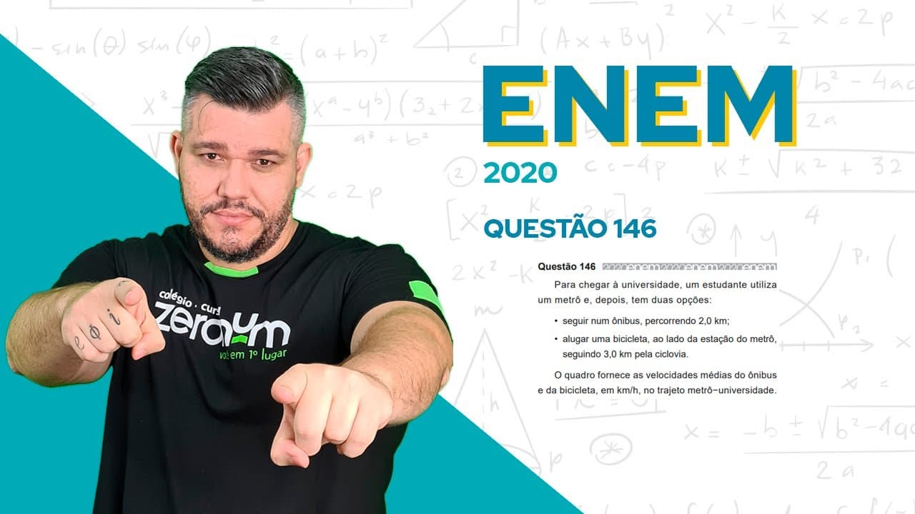 Thumbnail: ✅ QUESTÃO 146 - ENEM 2020 Matemática: Para chegar à universidade, um estudante utiliza um metrô