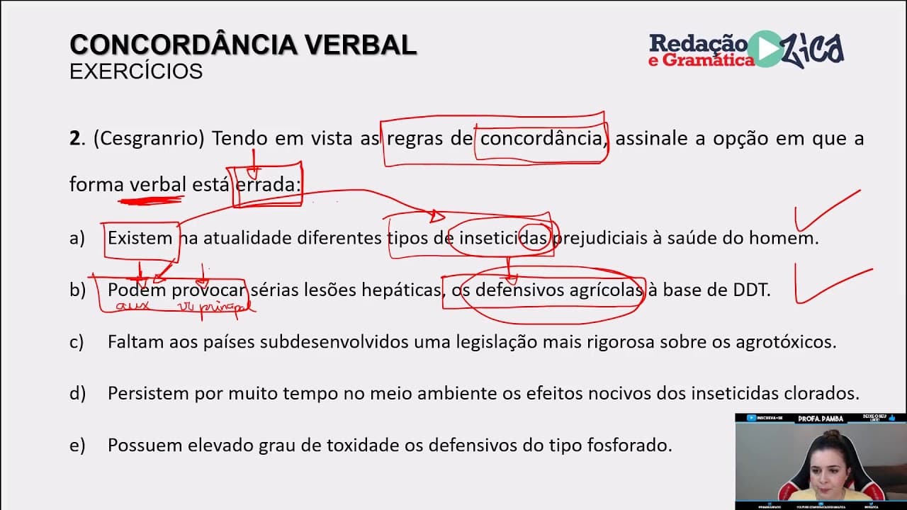 Thumbnail: CONCORDÂNCIA VERBAL: RESOLUÇÃO DE EXERCÍCIOS - Profa. Pamba