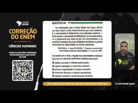 Thumbnail da aula: ENEM 2024 - História - 84 Prova Verde