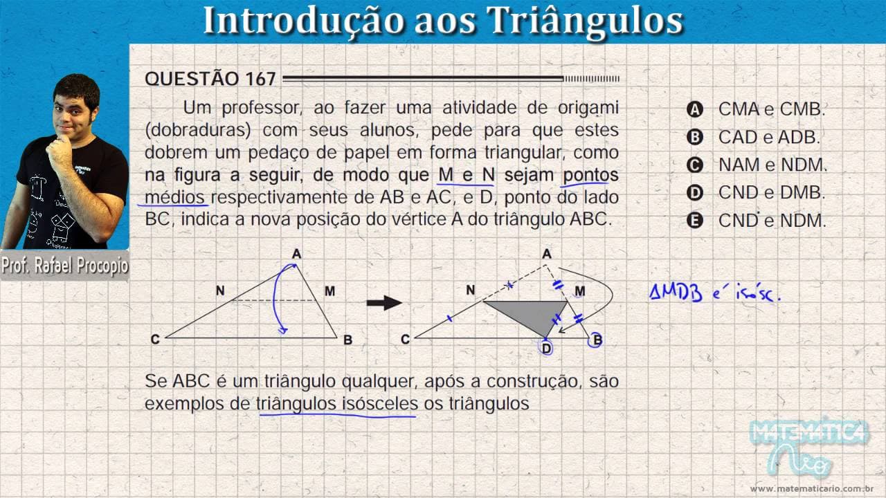 Thumbnail: ENEM PPL 2012 Matemática #22 - Origami e Triângulo Isósceles