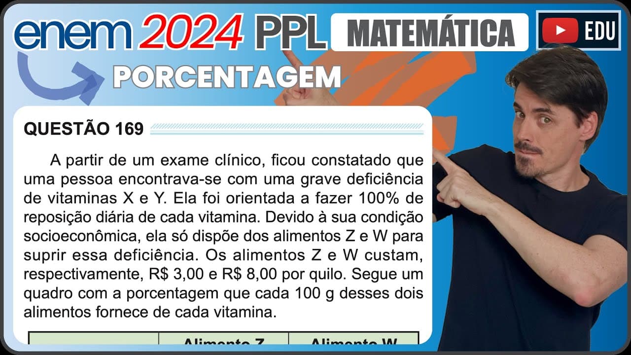 Thumbnail: [ENEM 2024 PPL] 169 📘 PORCENTAGEM A partir de um exame clínico, ficou constatado que uma pessoa