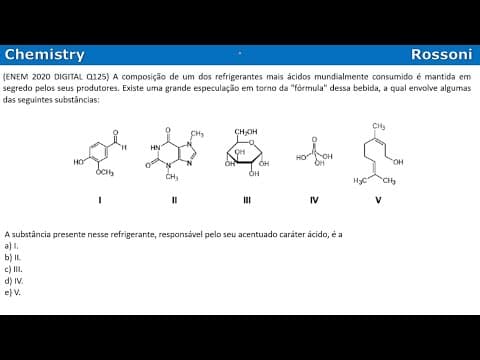 Thumbnail da aula: ENEM 2020 Digital - Q125 Amarela - ácidos e refrigerante