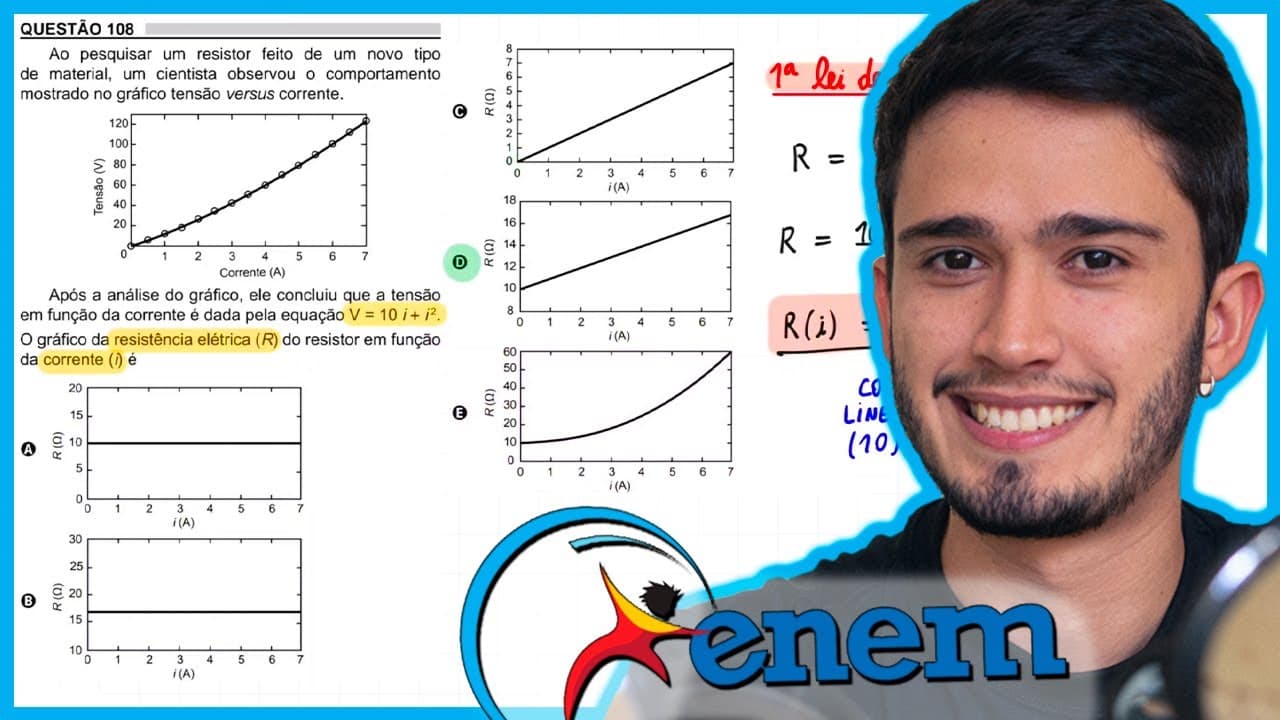 Thumbnail: ENEM 2018 - Ao pesquisar um resistor feito de um novo tipo de material, um cientista observou o comp