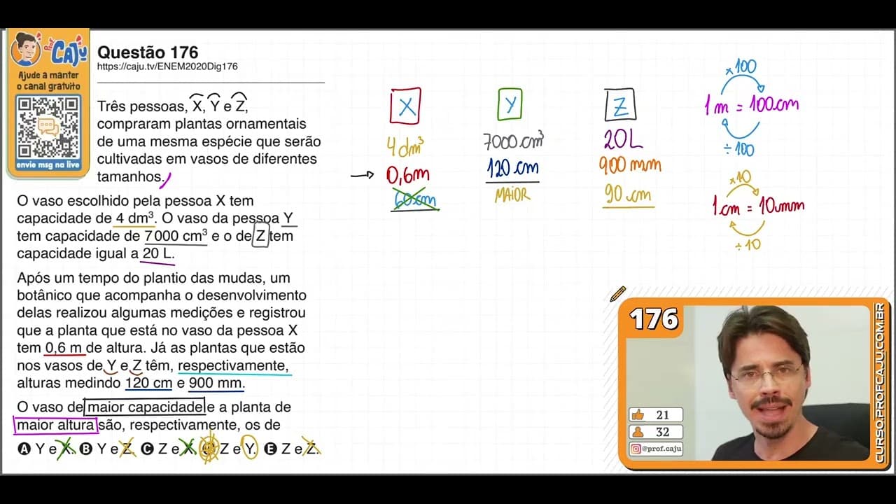 Thumbnail: [ENEM 2020 DIG] 176 📘 SISTEMA INTERNACIONAL DE UNIDADES Três pessoas, X, Y e Z, compraram plantas