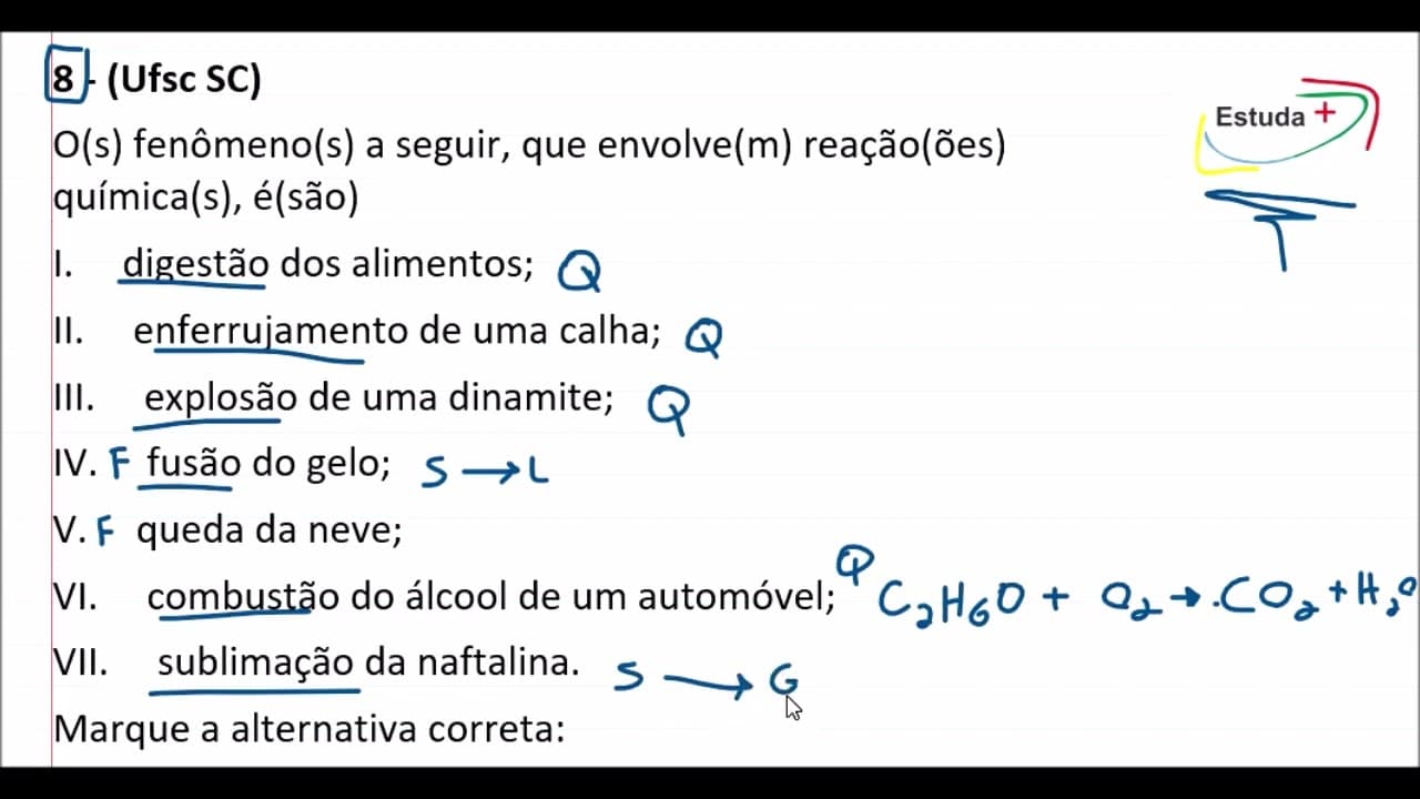 Thumbnail: O(s) fenômeno(s) a seguir, que envolve(m) reação(ões) química(s), é(são)