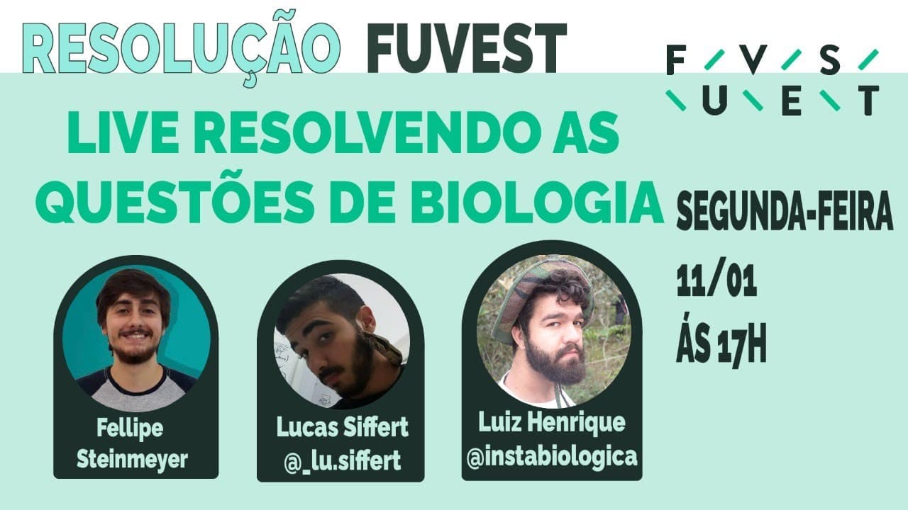 Thumbnail: LIVE RESOLUÇÃO FUVEST PARTE 2/2 - QUESTÕES DE BIOLOGIA DA PRIMEIRA FASE