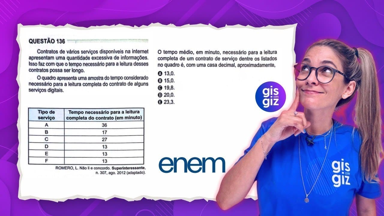 Thumbnail: ENEM - QUESTÃO 136 - MÉDIA ARITMÉTICA - PROVA VERDE 2024 MATEMÁTICA