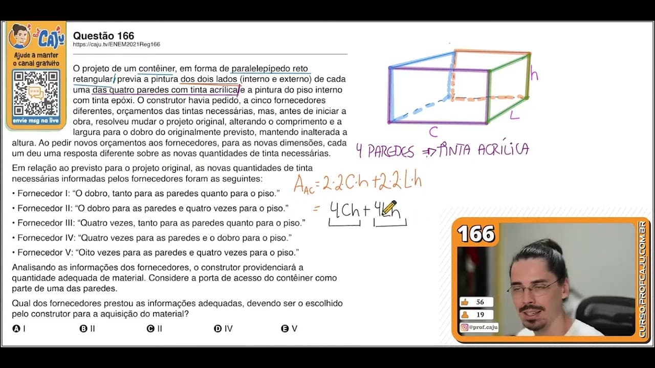 Thumbnail: [ENEM 2021] 166 📘 GEOMETRIA ESPACIAL O projeto de um contêiner, em forma de paralelepípedo reto