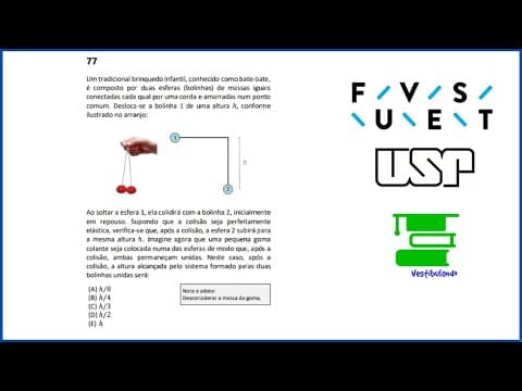 Thumbnail da aula: RESOLUÇÃO Fuvest 2023 | Física - Choque elástico/inelástico | Vestibulando