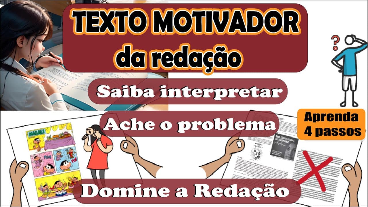 Thumbnail: Texto motivador: interprete, encontre o problema debatido e domine a redação | Desenhando a Solução