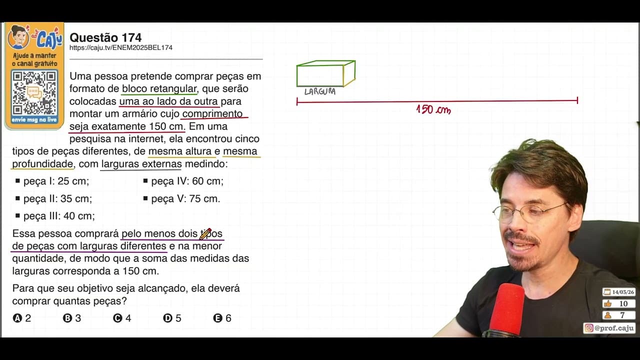 Thumbnail: [ENEM 2025 Belém] 174 📘 SOMA Uma pessoa pretende comprar peças em formato de bloco retangular,