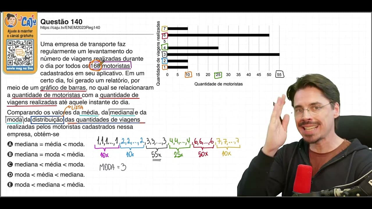 Thumbnail: [ENEM 2023] 140 📘 MÉDIA ARITMÉTICA Uma empresa de transporte faz regularmente um levantamento do