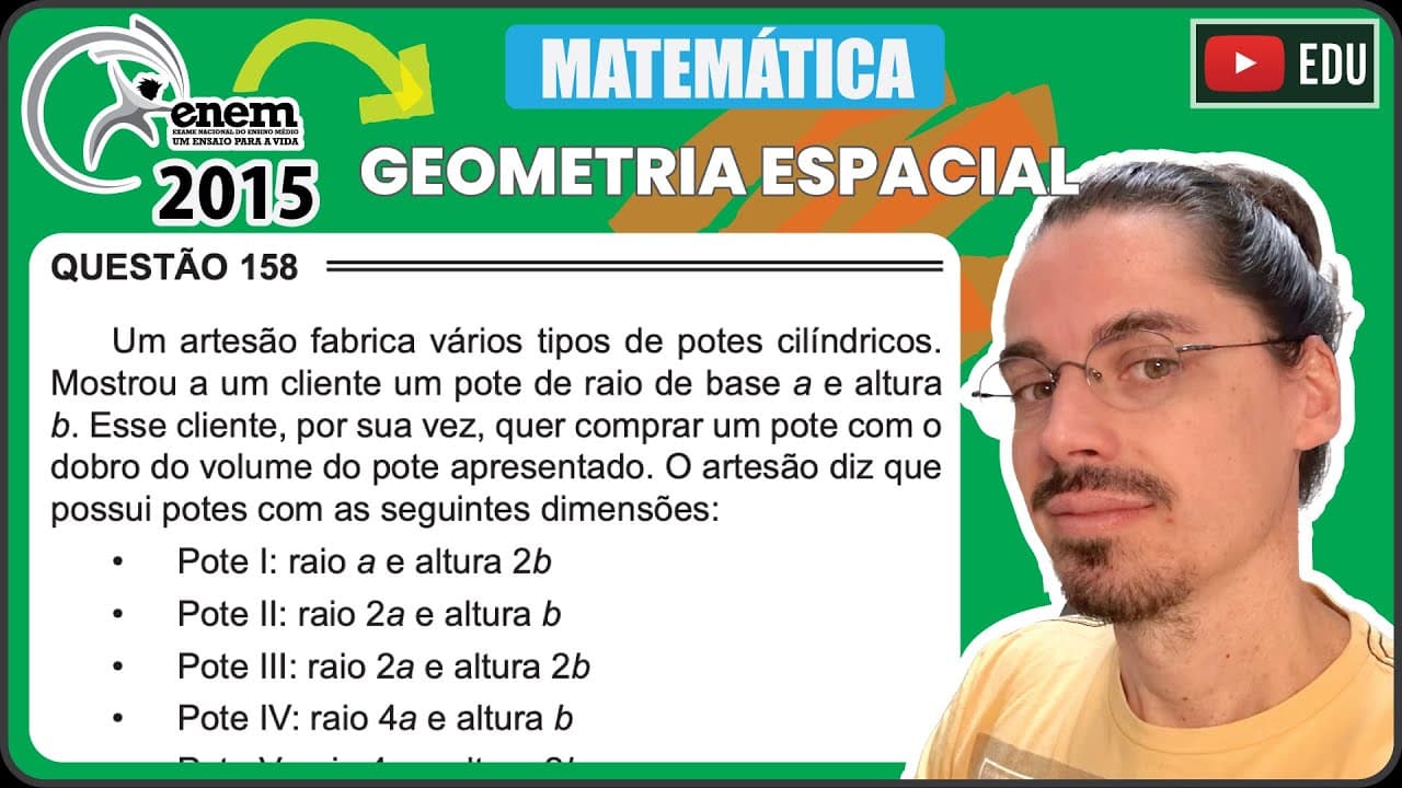 Thumbnail: [ENEM 2015 PPL] 158 📘 GEOMETRIA ESPACIAL Um artesão fabrica vários tipos de potes cilíndricos.
