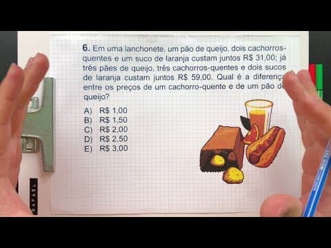 Thumbnail da aula: ⚠️ Gabarito OBMEP 2019 👉🏻 Diferença Entre os Preços de UM CACHORRO-QUENTE e de UM PÃO DE QUEIJO??