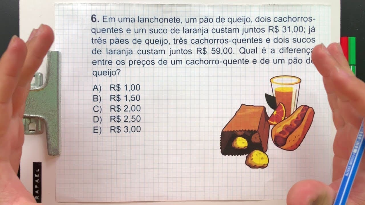 Thumbnail: ⚠️ Gabarito OBMEP 2019 👉🏻 Diferença Entre os Preços de UM CACHORRO-QUENTE e de UM PÃO DE QUEIJO??