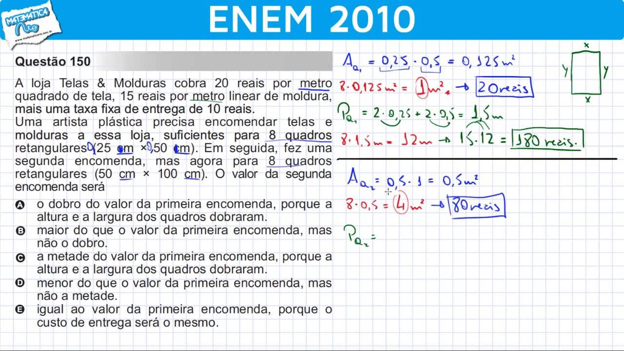 Thumbnail: ENEM 2010 Matemática #15 - Conversão de Centímetros para Metros, Perímetro e Área de Retângulos