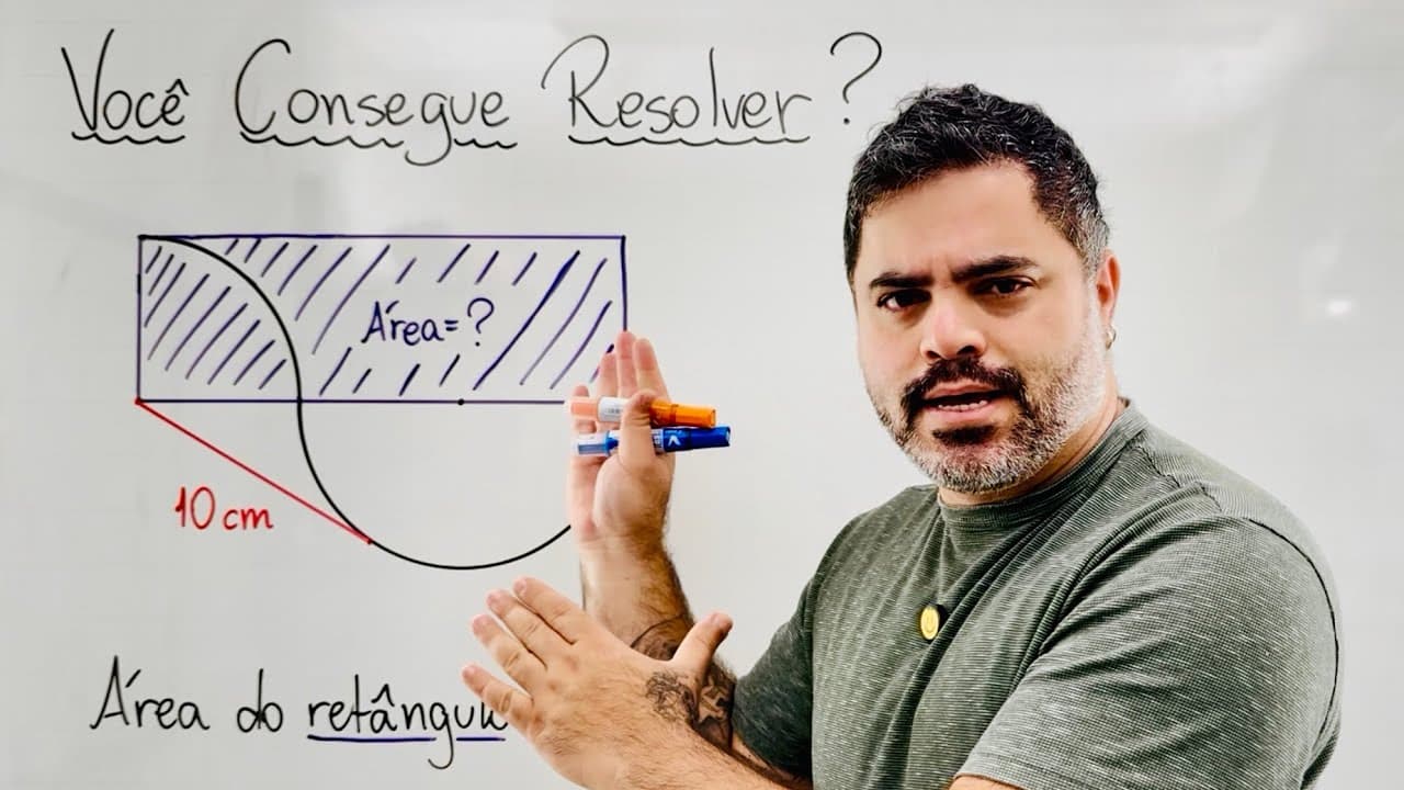 Thumbnail: 🔥 Um PROBLEMA BONITINHO para calcular a ÁREA DO RETÂNGULO com 1/4 de CÍRCULO E SEMICÍRCULO