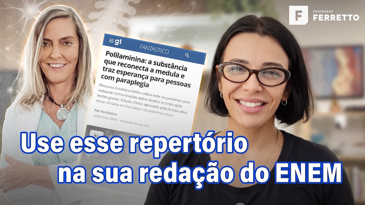 Thumbnail: Como citar o caso da Polilaminina na redação do ENEM 2026 sem errar