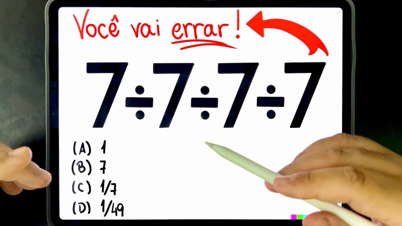 Thumbnail: 🔥 Você VAI ERRAR essa CONTA DE DIVISÃO: 7:7:7:7 = ??? 😱 Você consegue resolver?