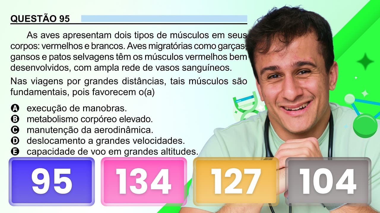 Thumbnail: ENEM 2023 - As aves apresentam dois tipos de músculos em seus corpos: vermelhos e brancos.