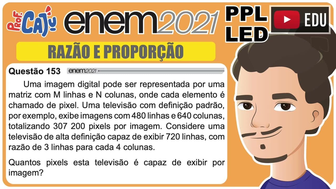 Thumbnail: [ENEM 2021 PPL LED] 153 📘 RAZÃO E PROPORÇÃO Uma imagem digital pode ser representada por uma matriz
