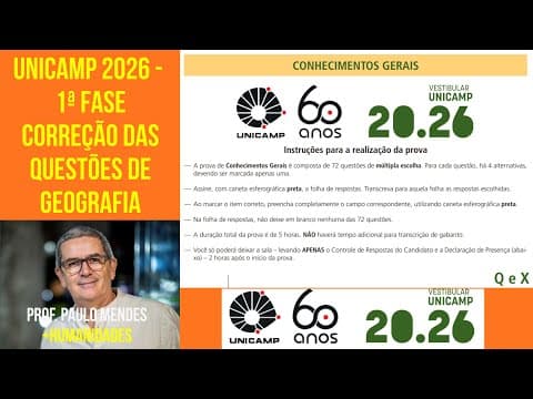 Thumbnail da aula: UNICAMP 2026: CORREÇÃO DAS QUESTÕES DE GEOGRAFIA DA 1ª FASE