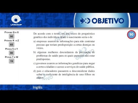 Thumbnail da aula: Objetivo Oficial - Resolução Comentada - Língua Estrangeira - UNICAMP 1ª Fase