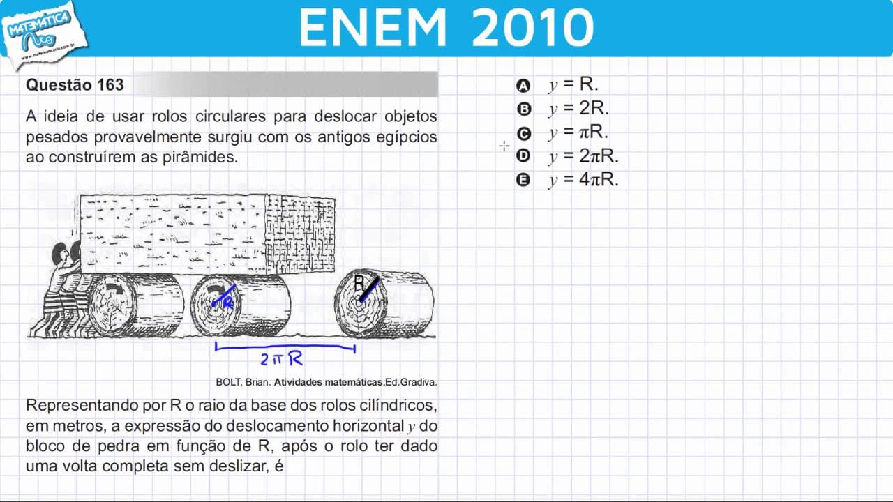 Thumbnail: ENEM 2010 Matemática #28 - Circunferência e Deslocamento de Rolos Circulares (com pegadinha)