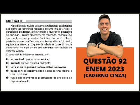 Thumbnail da aula: BIOLOGIA ENEM 2023! "Na fertilização in vitro, espermatozoides..."