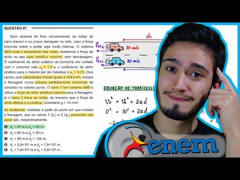 Thumbnail da aula: ENEM 2015 PPL - Num sistema de freio convencional, as rodas do carro travam e os pneus derrapam no s