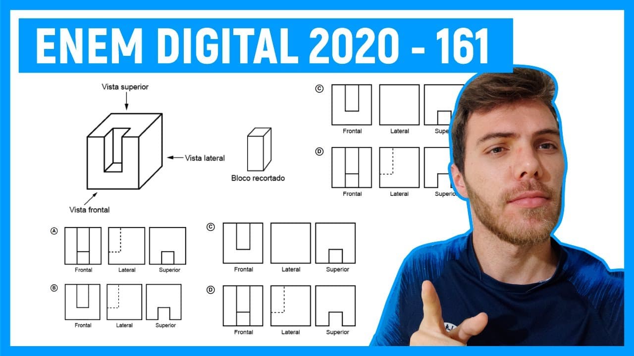 Thumbnail: 🛑Questão 161 Enem DIGITAL 2020 - VISTAS LATERAIS - No projeto de uma nova máquina, um engenh...