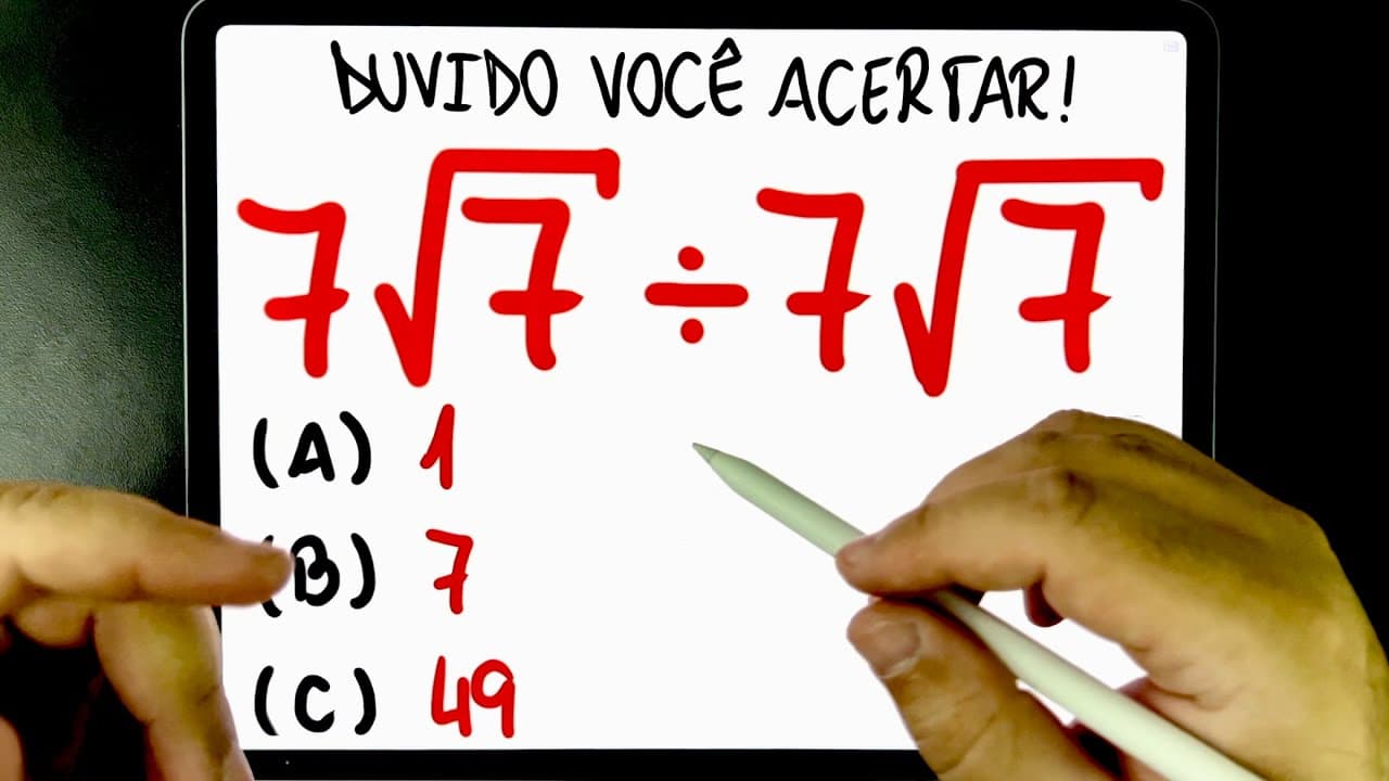 Thumbnail: 🔥 DUVIDO VOCÊ ACERTAR: 7√7÷7√7 = ??? Divisão de multiplicação com RAIZ QUADRADA bugante! Você sabe?