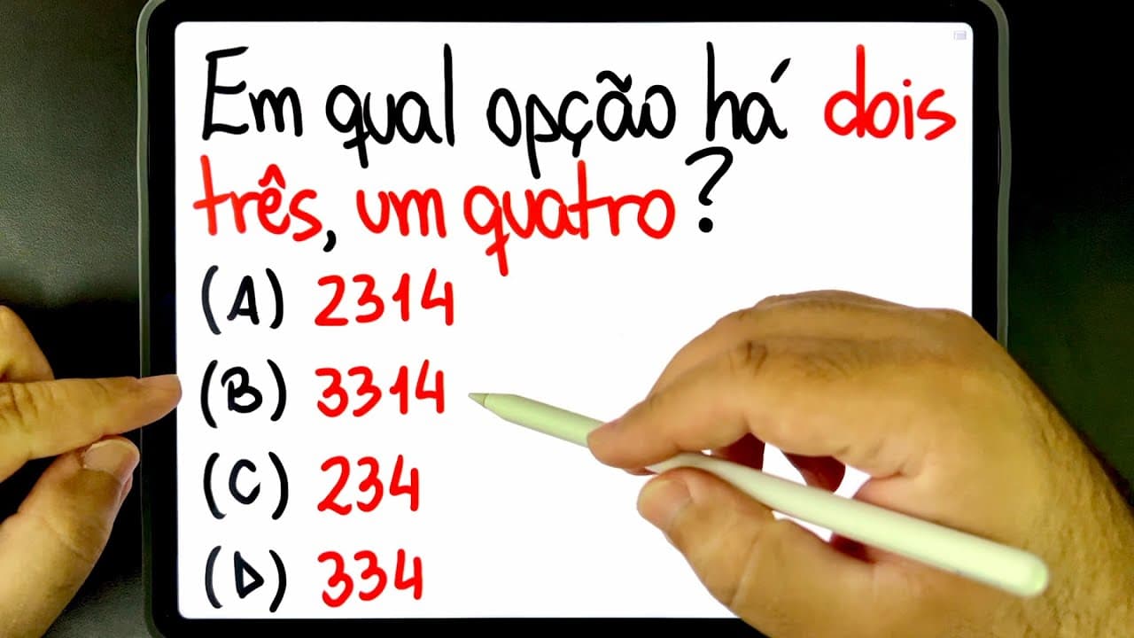 Thumbnail: 🔥 RACIOCÍNIO LÓGICO: DOIS TRÊS, UM QUATRO = ??? Você consegue resolver?