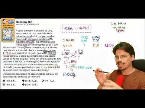 Thumbnail da aula: [ENEM 2023] 167 📘 RAZÃO E PROPORÇÃO A cada bimestre, a diretora de uma escola compra uma