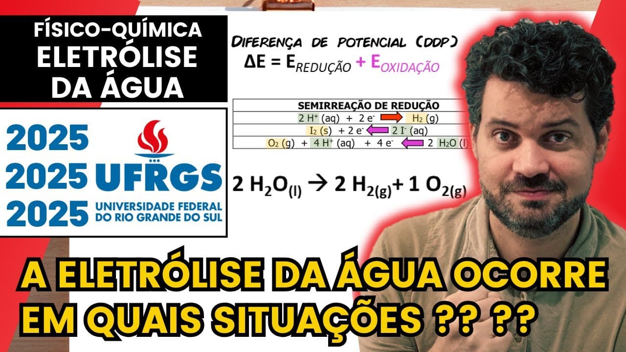 Thumbnail: ✏️ UFRGS 2025 | O gás hidrogênio produzido pela eletrólise da água representa uma fonte de energia