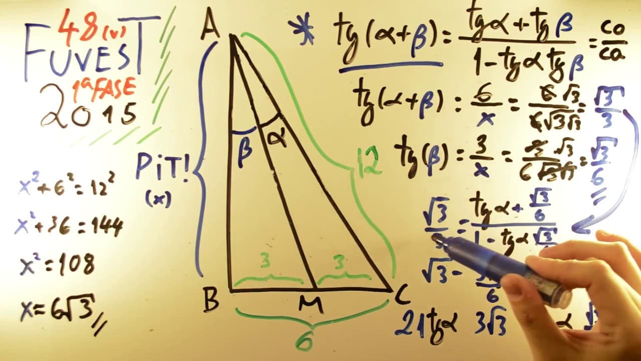 Thumbnail: FUVEST 2015 - Matemática 48 - Pitágoras e Tangente da Soma - 1ª fase Prova V - Aulas A+ Resolve